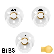 BIBS Colour Schnuller mit Name, White, rund Latex, Größe 2, (3er Pack)